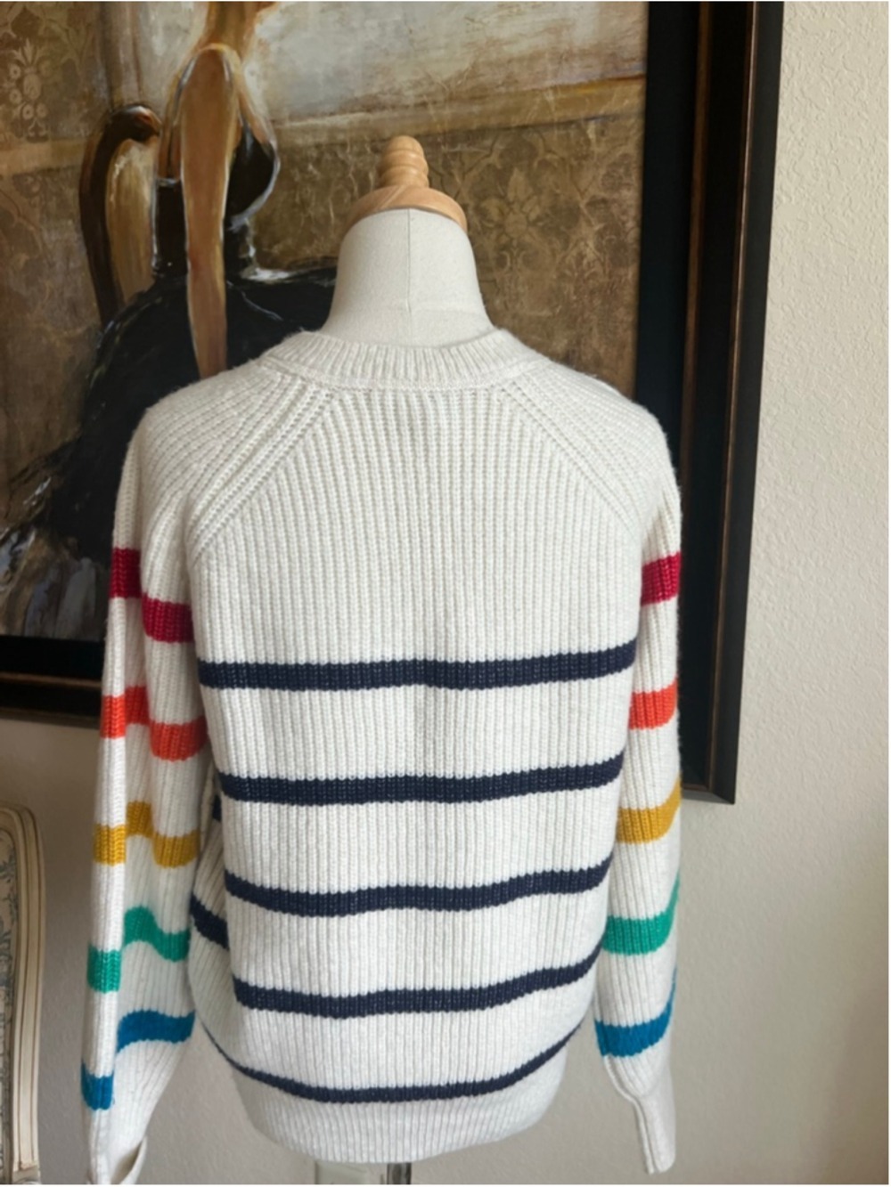 Women's Joules White Rainbow Stripe Crew Neck Sweater Size 8 - Picture 4 of 8